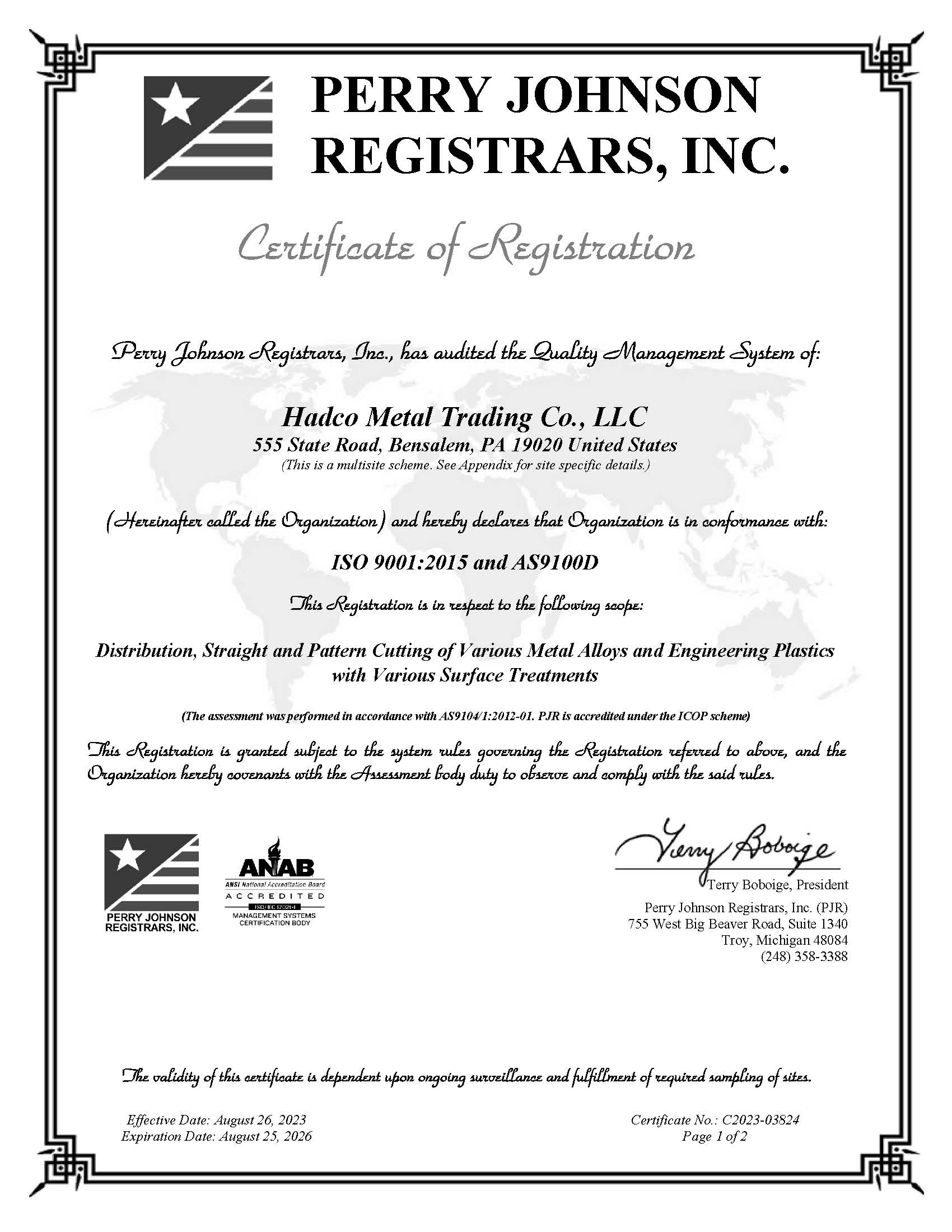 Certificate AS9100 class=